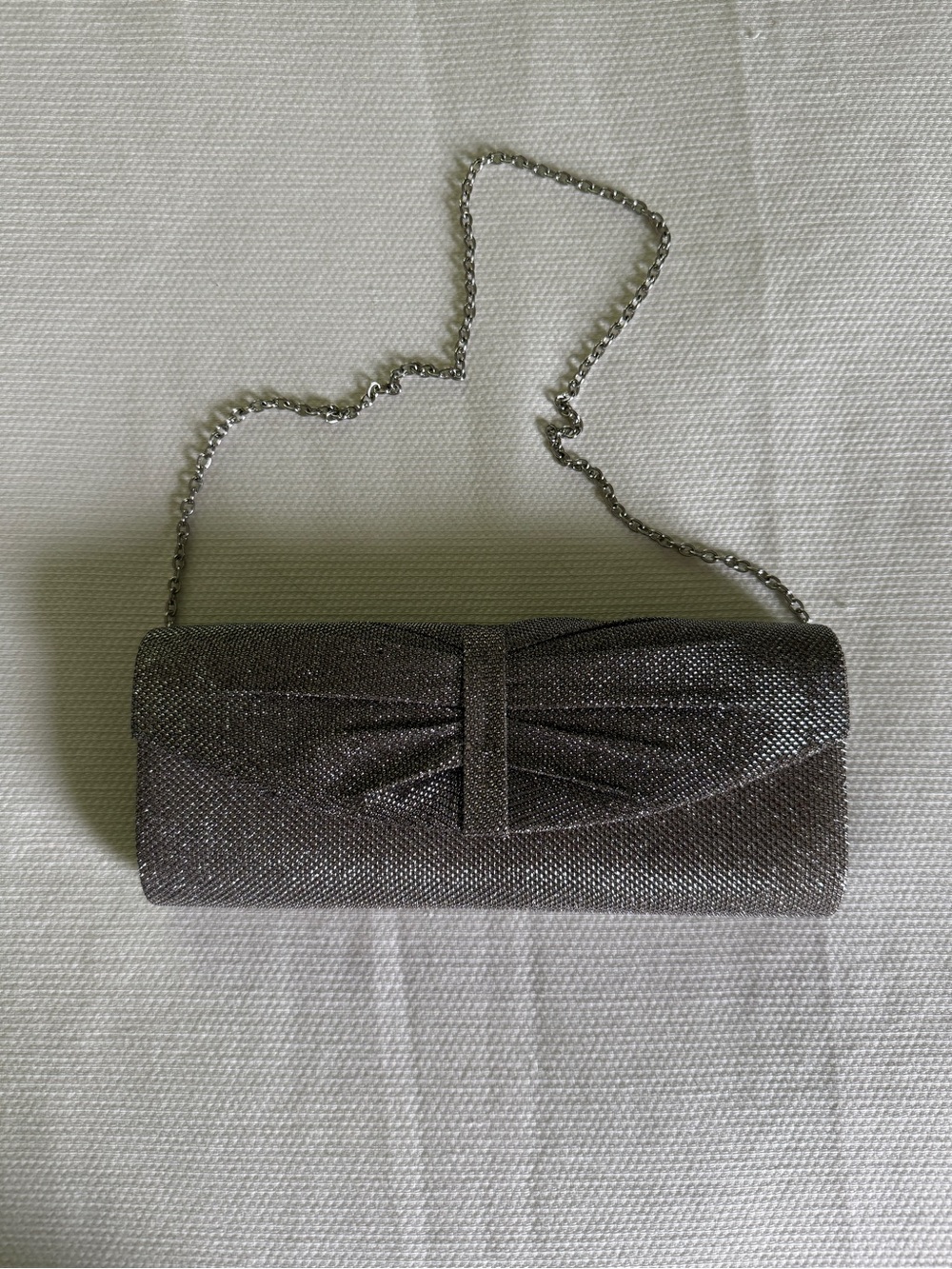 Jessica McClintock Silver Evening Clutch with Chain Strap